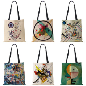 Women Canvas Shoulder Bag Abstract Casual Shopper Eco Reusable Storage Handbag