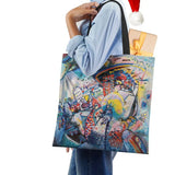 Women Canvas Shoulder Bag Abstract Casual Shopper Eco Reusable Storage Handbag