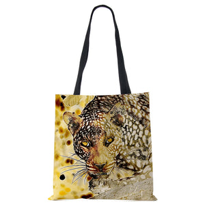 Women Canvas Shoulder Bag Animal Abstract Eco Reusable Foldable Harajuku Tote
