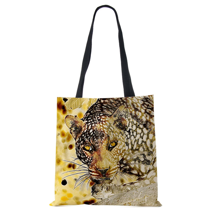 Women Canvas Shoulder Bag Animal Abstract Eco Reusable Foldable Harajuku Tote