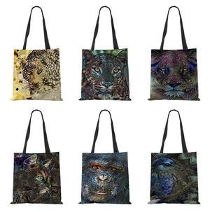 Women Canvas Shoulder Bag Animal Abstract Eco Reusable Foldable Harajuku Tote