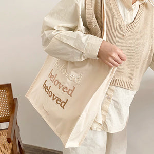 Women Canvas Shoulder Bag Embroidered Daily Shopping Tote Thick Cotton Cloth