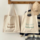 Women Canvas Shoulder Bag Beloved Embroidery Shopping Bag Girls Handbag