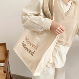 Women Canvas Shoulder Bag Beloved Embroidery Shopping Bag Girls Handbag