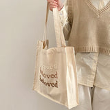 Women Canvas Shoulder Bag Embroidered Daily Shopping Tote Thick Cotton Cloth