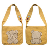 Embroidered Bear Pattern Canvas Shoulder Bag for College Girls