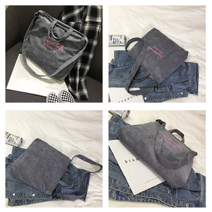 Women Corduroy Canvas Shoulder Bag Tote Casual Shopping Handbag