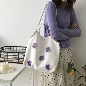 Lovely Flower Canvas Shoulder Bag for Women