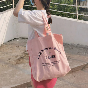 Embroidered Canvas Shoulder Bag for Daily Shopping and School