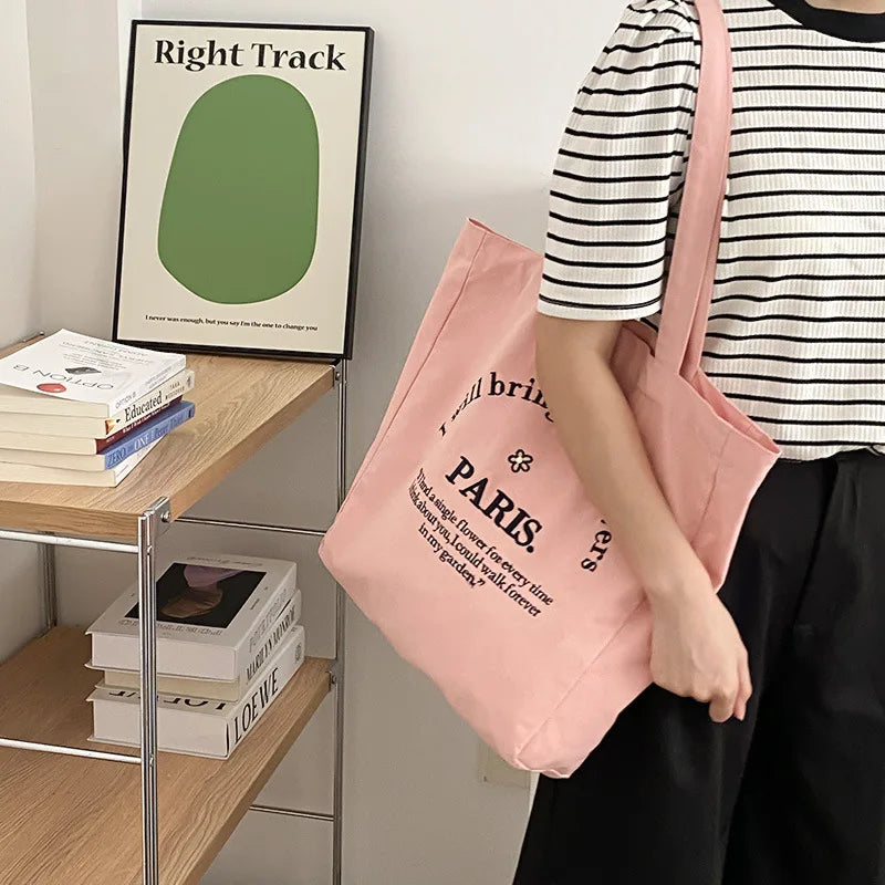 Embroidered Canvas Shoulder Bag for Daily Shopping Girls