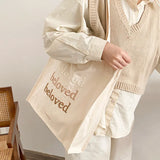 Canvas Shoulder Bag Embroidery Shopping Bag for Girls