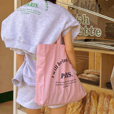 Embroidered Paris Canvas Shoulder Bag for Women