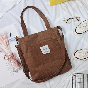 Women Canvas Shoulder Bag Casual Corduroy Tote Soft Crossbody Bags