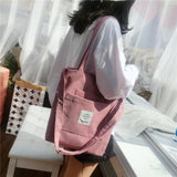 Women Canvas Shoulder Bag Ladies Corduroy Tote Soft Crossbody Bags