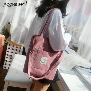 Women Canvas Shoulder Bag Corduroy Tote Soft Crossbody