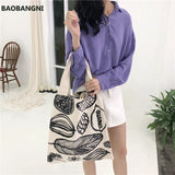 Leaf Print Canvas Shoulder Bag Large Capacity Shopping Handbag