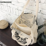 Leaf Print Canvas Shoulder Bag Large Capacity Shopping Handbag