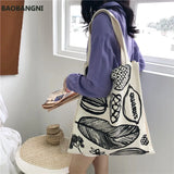 Leaf Print Canvas Shoulder Bag Large Capacity Shopping Handbag