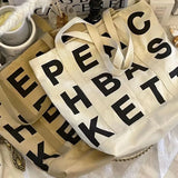 Women Canvas Shoulder Bag Letter Printing Ladies Casual Handbag Tote Bag