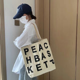 Women Canvas Shoulder Bag Letter Printing Ladies Casual Handbag Tote Bag