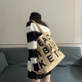 Women Canvas Shoulder Bag Letter Printing Ladies Casual Handbag Tote Bag