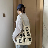 Women Canvas Shoulder Bag Letter Printing Ladies Casual Handbag Tote Bag