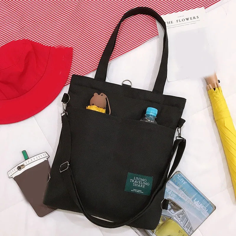 Women Canvas Shoulder Bag Letter Printing Cotton Cloth Handbags Tote Books Bag
