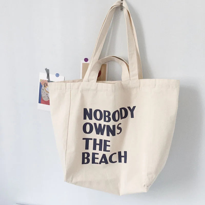 Women Canvas Shoulder Bag Letter Printing Daily Shopping Bag Handbag Totes