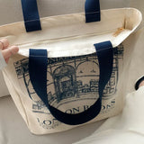 London Books Print Canvas Shoulder Bag Women Casual Handbag Tote Beach Bag