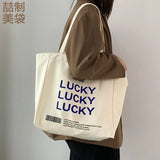 Luckey Print Canvas Shoulder Bag for Women, Large Grocery Tote Handbag