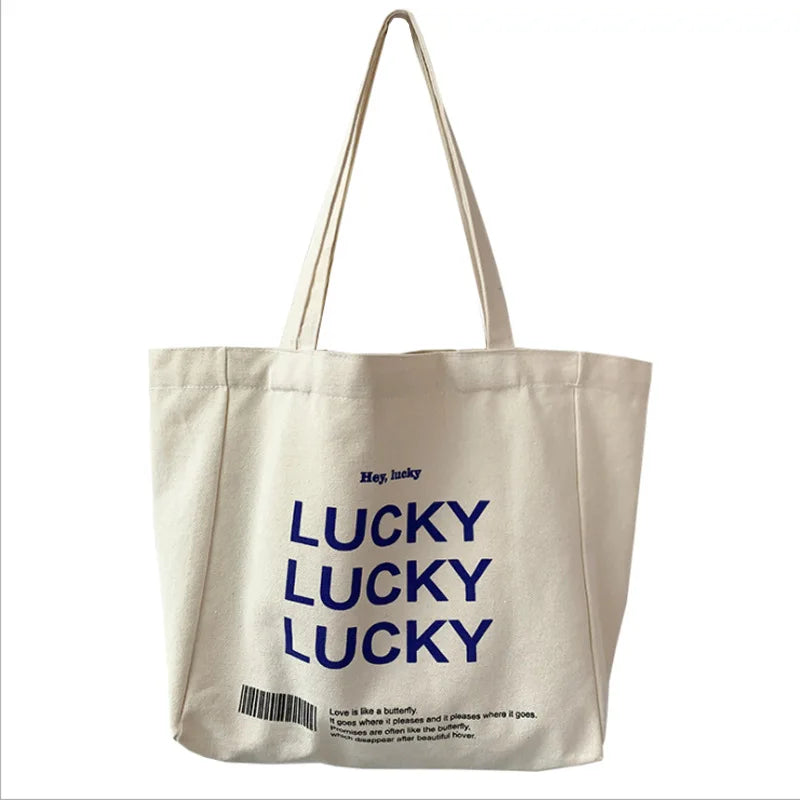 Luckey Print Canvas Shoulder Bag for Women, Large Grocery Tote Handbag