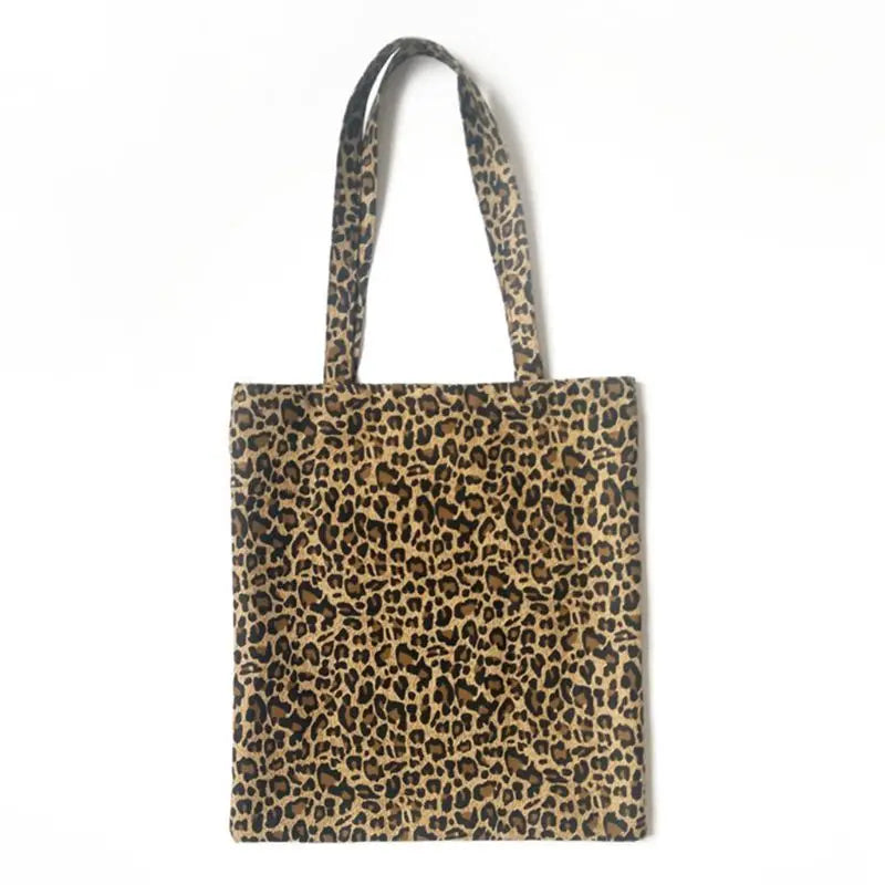 Leopard Print Canvas Shoulder Bag for Women Girls