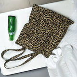 Leopard Print Canvas Shoulder Bag for Women Girls