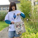 Women Canvas Shoulder Bag Paint Casual Shopper Reusable Handbag