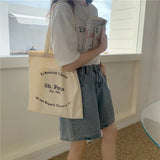 Paris Letters Print Canvas Shoulder Bag Shopper Bag Handbag Tote