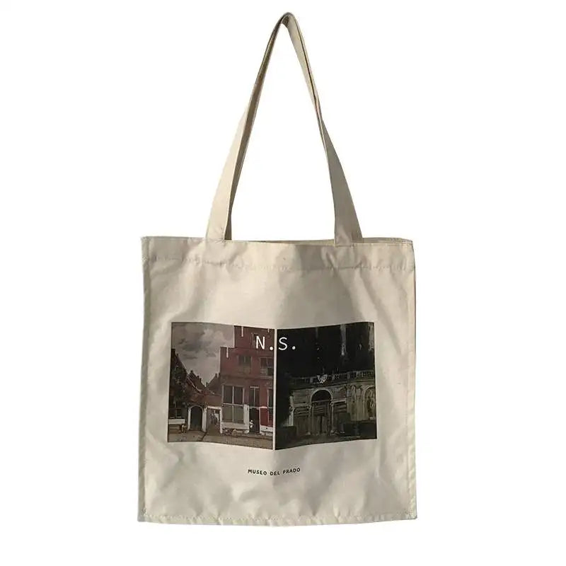 Canvas Shoulder Bag Prado Museum Pictures Printing Tote Casual Handbags