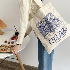Women Canvas Shoulder Bag Print Ladies Shopping Cotton Cloth