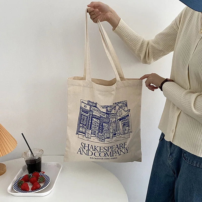 Women Canvas Shoulder Bag Print Ladies Shopping Cotton Cloth