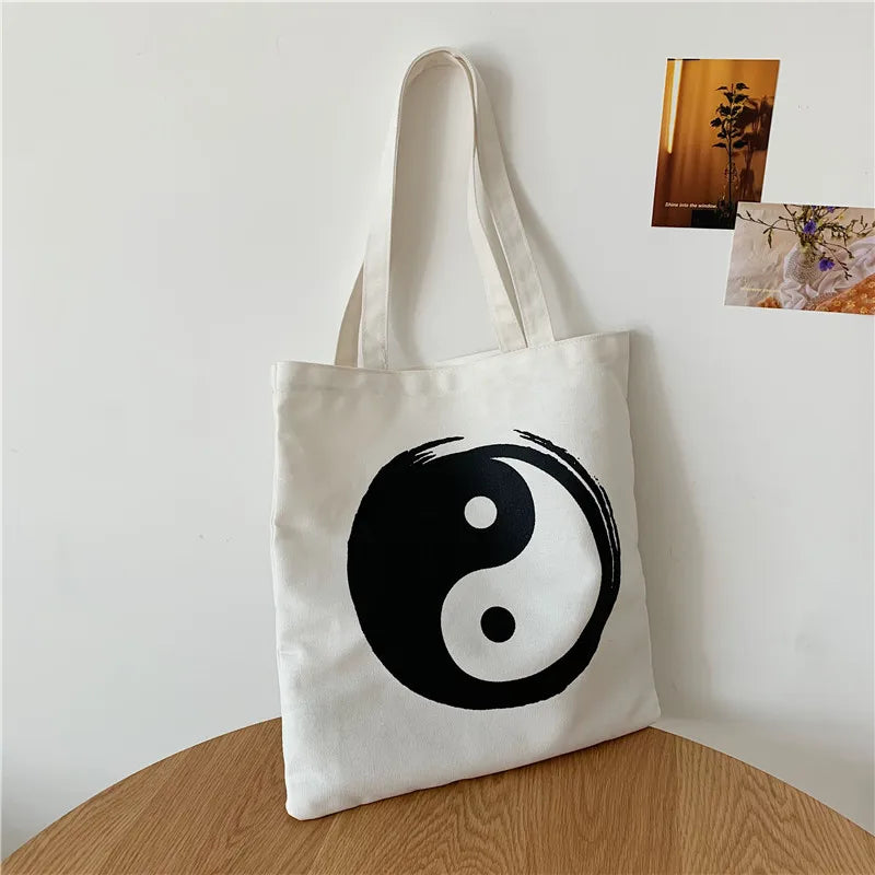 Canvas Shoulder Bag Printed Ladies Reusable Shopping Bags Cotton Unisex
