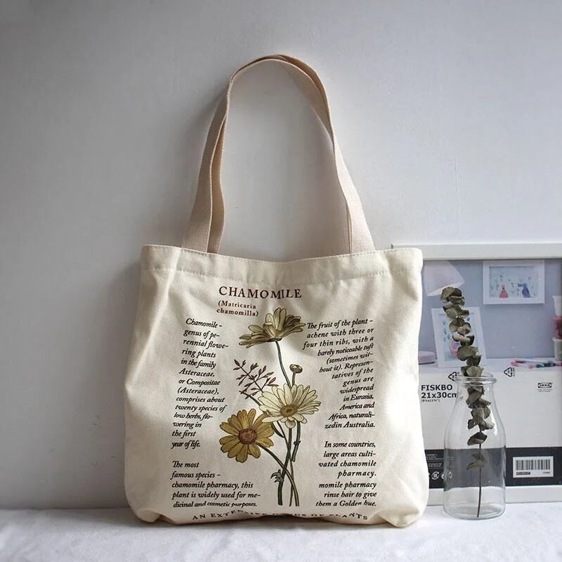 Retro Chamomile Canvas Shoulder Bag for Women