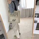 Romantic Paris Print Women Canvas Shoulder Bag Large Capacity Tote Handbag