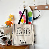 Romantic Paris Print Women Canvas Shoulder Bag Large Capacity Tote Handbag