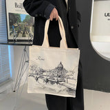 Women Canvas Shoulder Bag Rome Print Shopping Bags Female Handbags