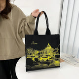 Women Canvas Shoulder Bag Rome Print Shopping Bags Female Handbags