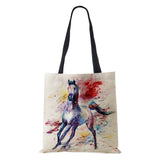 Vintage Horse Print Canvas Shoulder Bag Large Capacity Tote