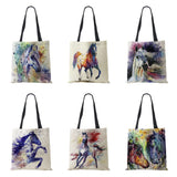 Vintage Horse Print Canvas Shoulder Bag Large Capacity Tote