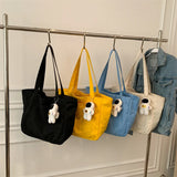 Women Canvas Shoulder Bag Solid Handbag Large Capacity Shopping Bag Zipper Tote
