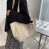 Women Canvas Shoulder Bag Solid Handbag Large Capacity Shopping Bag Zipper Tote
