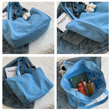 Women Canvas Shoulder Bag Solid Handbag Large Capacity Shopping Bag Zipper Tote