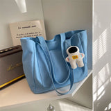 Women Canvas Shoulder Bag Solid Handbag Large Capacity Shopping Bag Zipper Tote